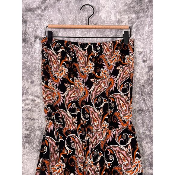 Kobi Halperin Jumpsuit Small Womens Silk Black & Orange Strapless Paisley - Picture 2 of 9